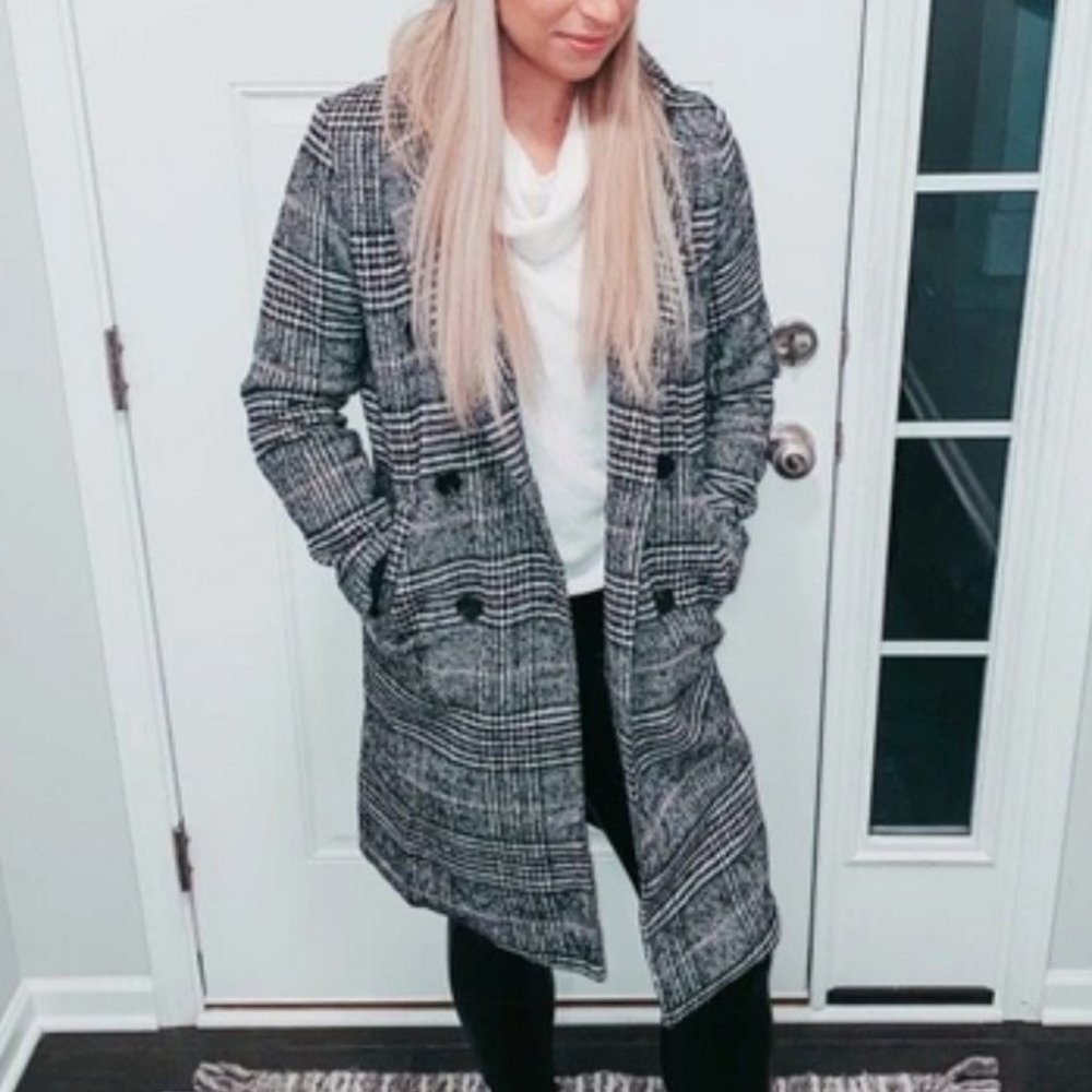 plaid Print Double Breasted Pea Overcoat jacket fall/winter - Picture 15 of 15